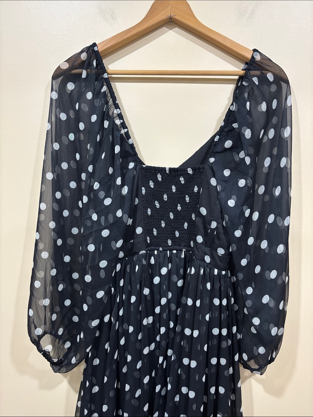 NWT Free People Polka Dot Long Sleeve Maxi Dress Black Size Small - Picture 16 of 16